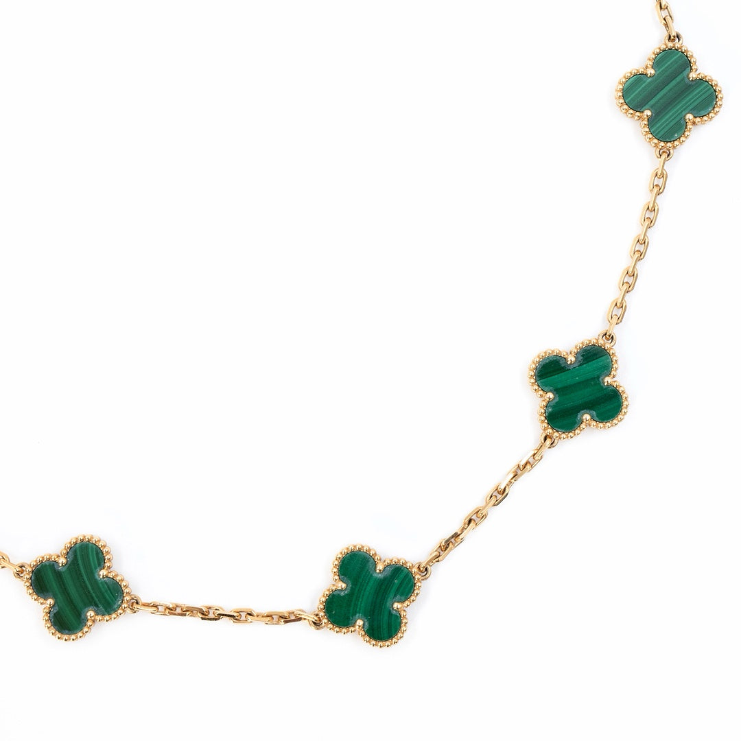 Van Cleef & Arpels Vintage Alhambra Necklace 10 Motifs Yellow Gold Malachite