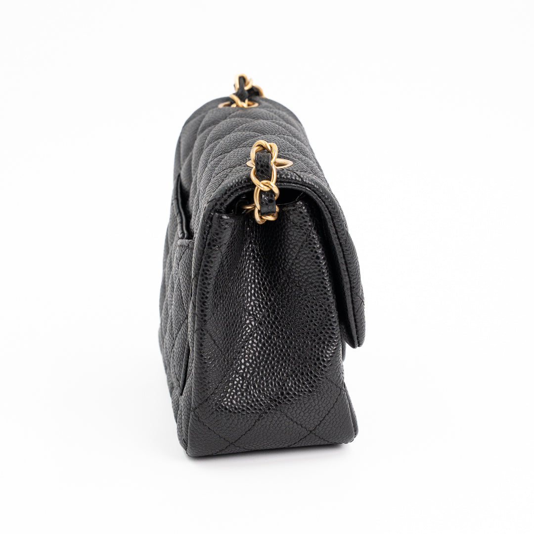 Chanel Mini Square Classic Flap Bag in Black Quilted Caviar Leather with Gold Hardware