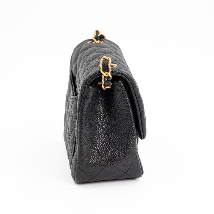 Chanel Mini Square Classic Flap Bag in Black Quilted Caviar Leather with Gold Hardware