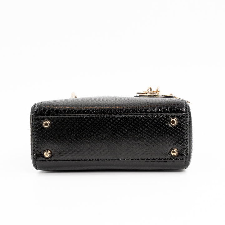 Christian Dior Mini Lady Dior Bag in Black Shiny Python with Gold-Tone Hardware
