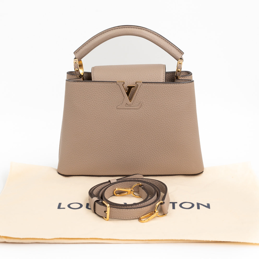 Louis Vuitton Capucines BB Galet Gray Taurillon Leather Handbag with Gold-Tone Hardware