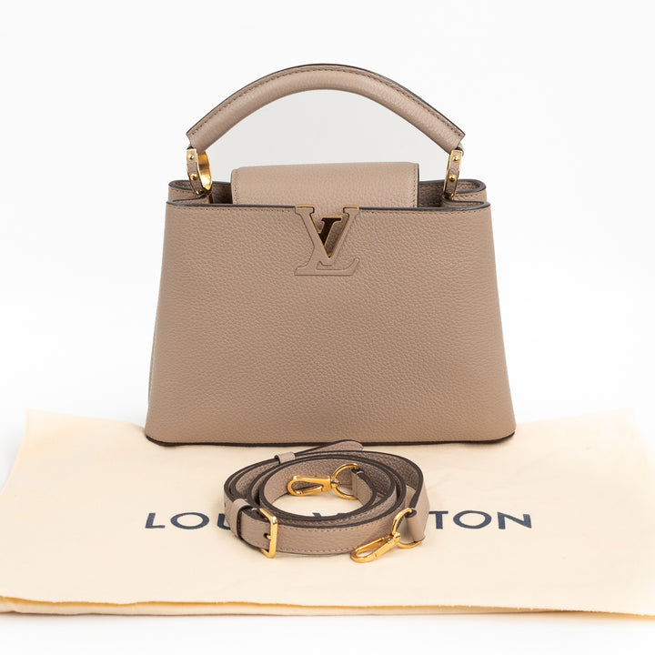 Louis Vuitton Capucines BB Galet Gray Taurillon Leather Handbag with Gold-Tone Hardware