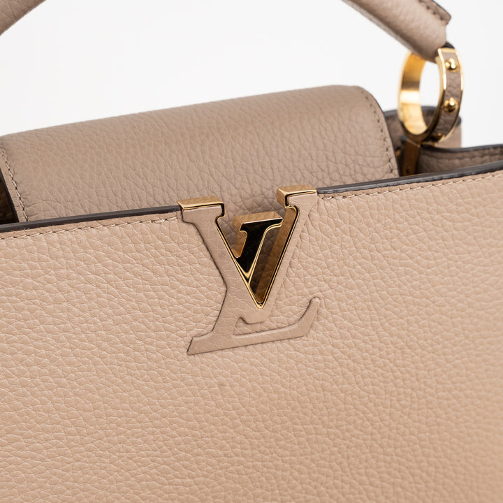 Louis Vuitton Capucines BB Galet Gray Taurillon Leather Handbag with Gold-Tone Hardware