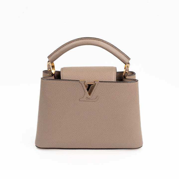 Louis Vuitton Capucines BB Galet Gray Taurillon Leather Handbag with Gold-Tone Hardware
