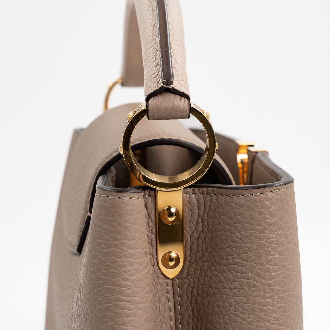 Louis Vuitton Capucines BB Galet Gray Taurillon Leather Handbag with Gold-Tone Hardware