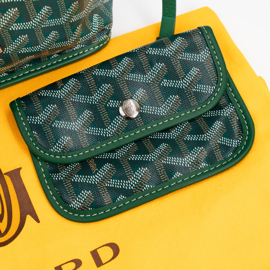 Goyard Mini Anjou Tote Bag in Green Goyardine Canvas with Hand-Painted Teddy Bear Motif
