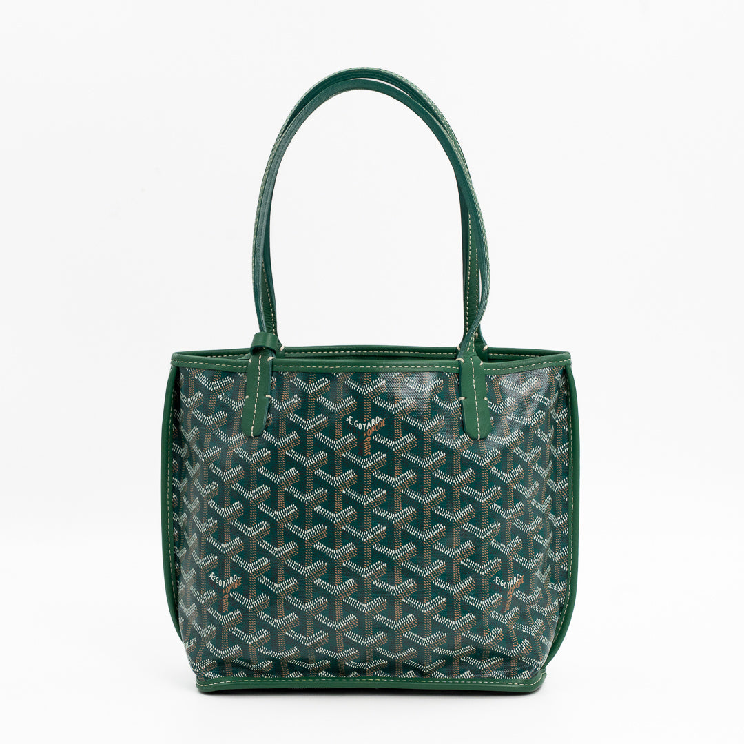 Goyard Mini Anjou Tote Bag in Green Goyardine Canvas with Hand-Painted Teddy Bear Motif