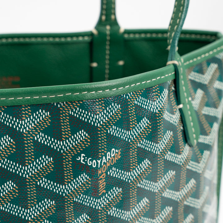 Goyard Mini Anjou Tote Bag in Green Goyardine Canvas with Hand-Painted Teddy Bear Motif