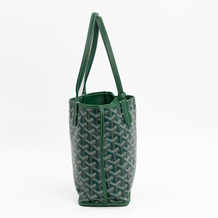 Goyard Mini Anjou Tote Bag in Green Goyardine Canvas with Hand-Painted Teddy Bear Motif