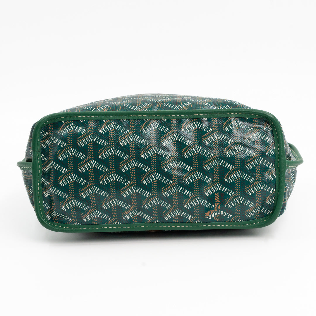 Goyard Mini Anjou Tote Bag in Green Goyardine Canvas with Hand-Painted Teddy Bear Motif