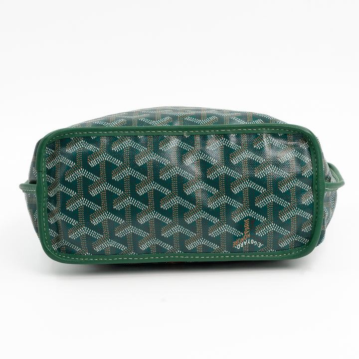 Goyard Mini Anjou Tote Bag in Green Goyardine Canvas with Hand-Painted Teddy Bear Motif