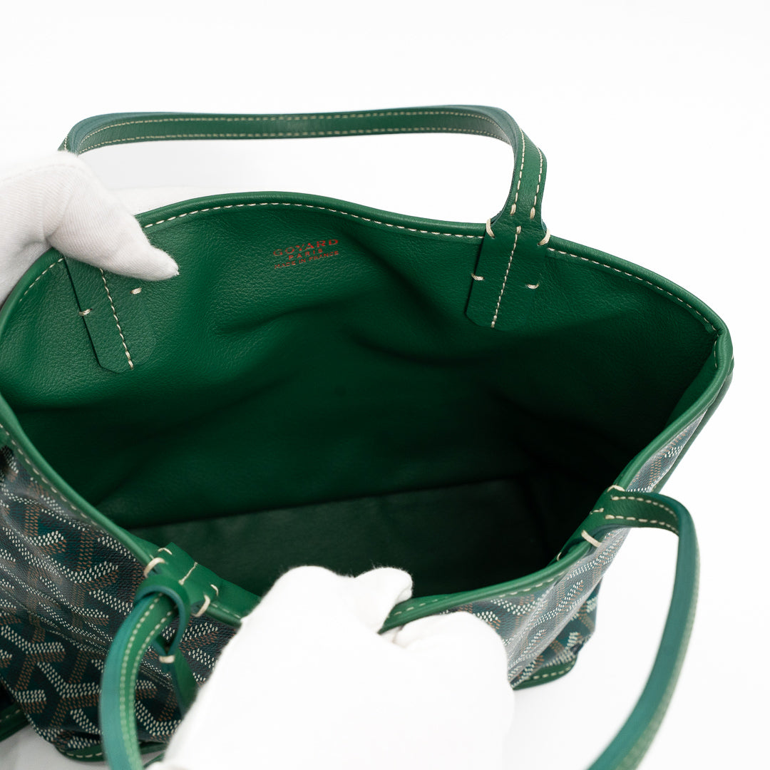 Goyard Mini Anjou Tote Bag in Green Goyardine Canvas with Hand-Painted Teddy Bear Motif