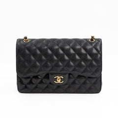 Chanel Large Classic Double Flap Bag in Black Caviar Leather with Gold Hardware
