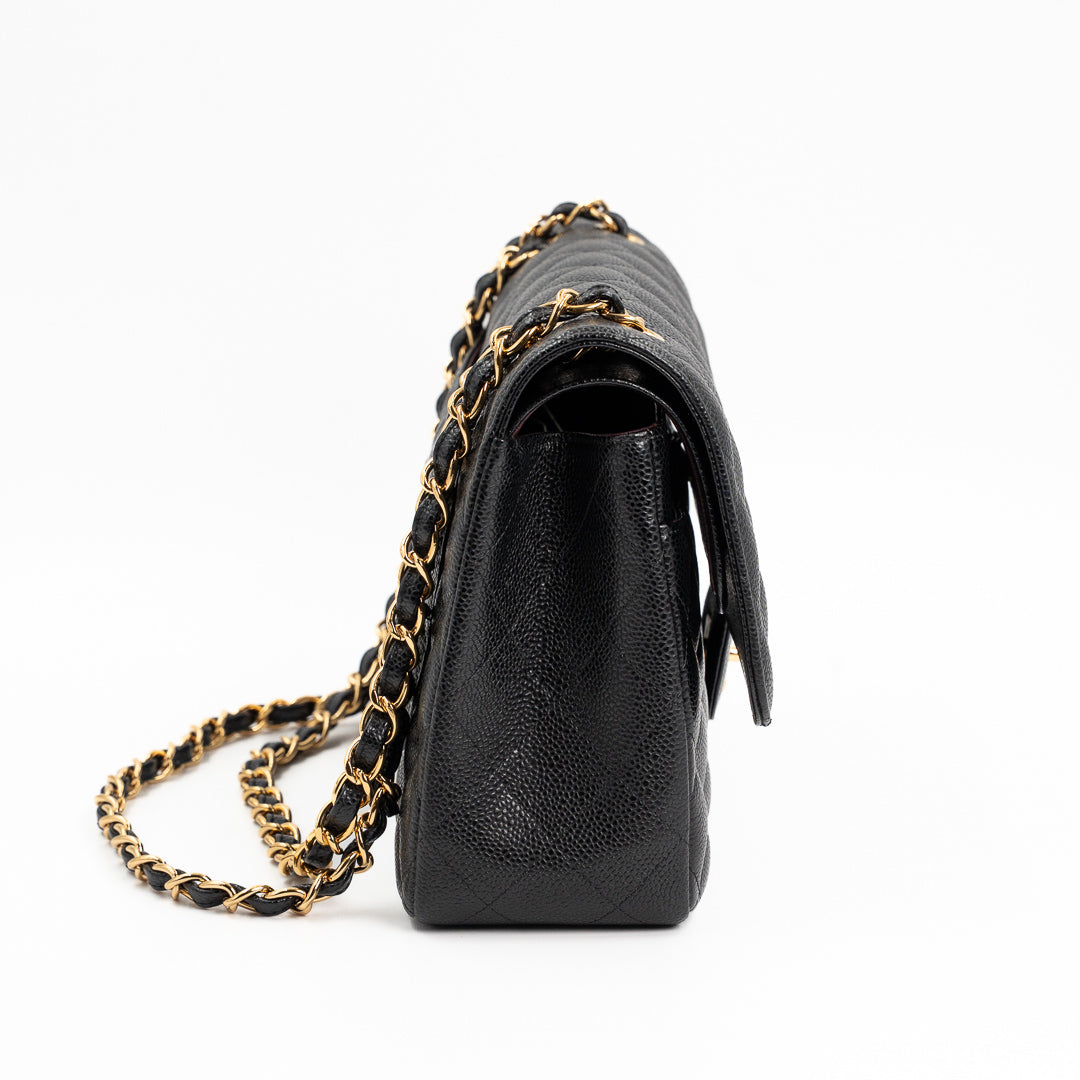 Chanel Large Classic Double Flap Bag in Black Caviar Leather with Gold Hardware