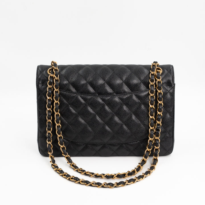 Chanel Large Classic Double Flap Bag in Black Caviar Leather with Gold Hardware