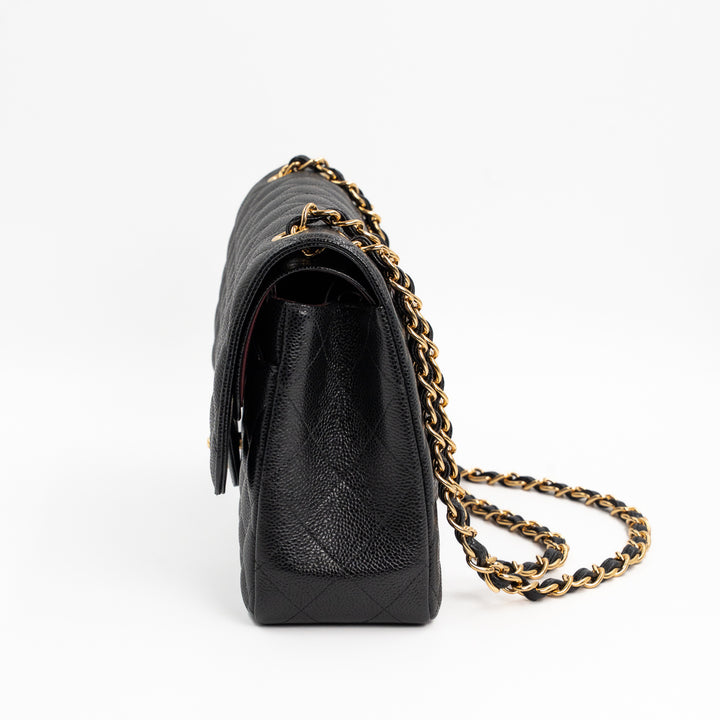 Chanel Large Classic Double Flap Bag in Black Caviar Leather with Gold Hardware