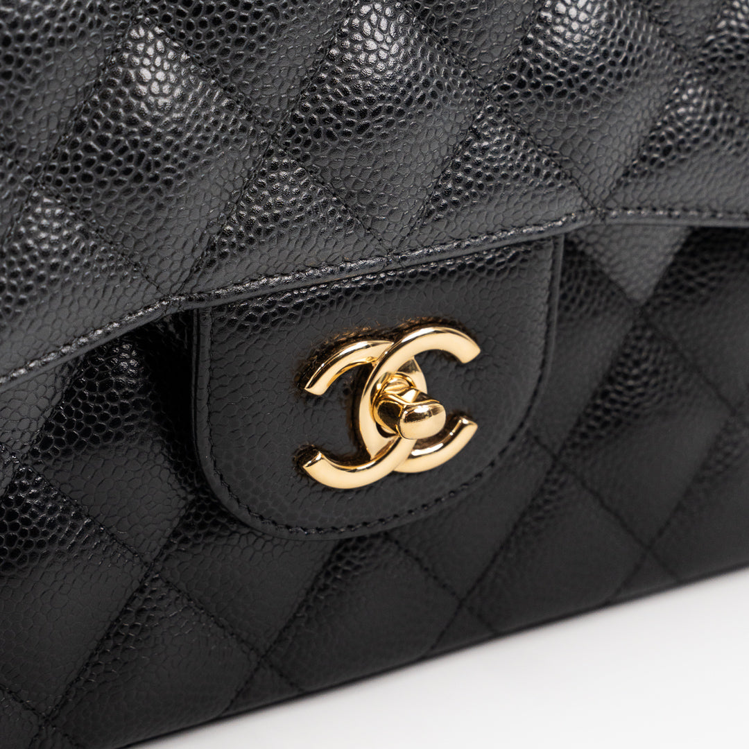 Chanel Large Classic Double Flap Bag in Black Caviar Leather with Gold Hardware