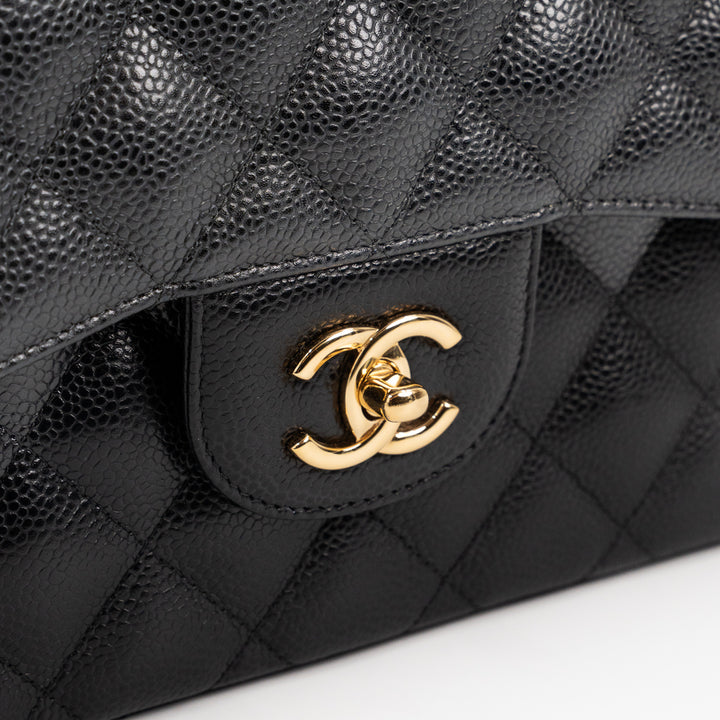 Chanel Large Classic Double Flap Bag in Black Caviar Leather with Gold Hardware