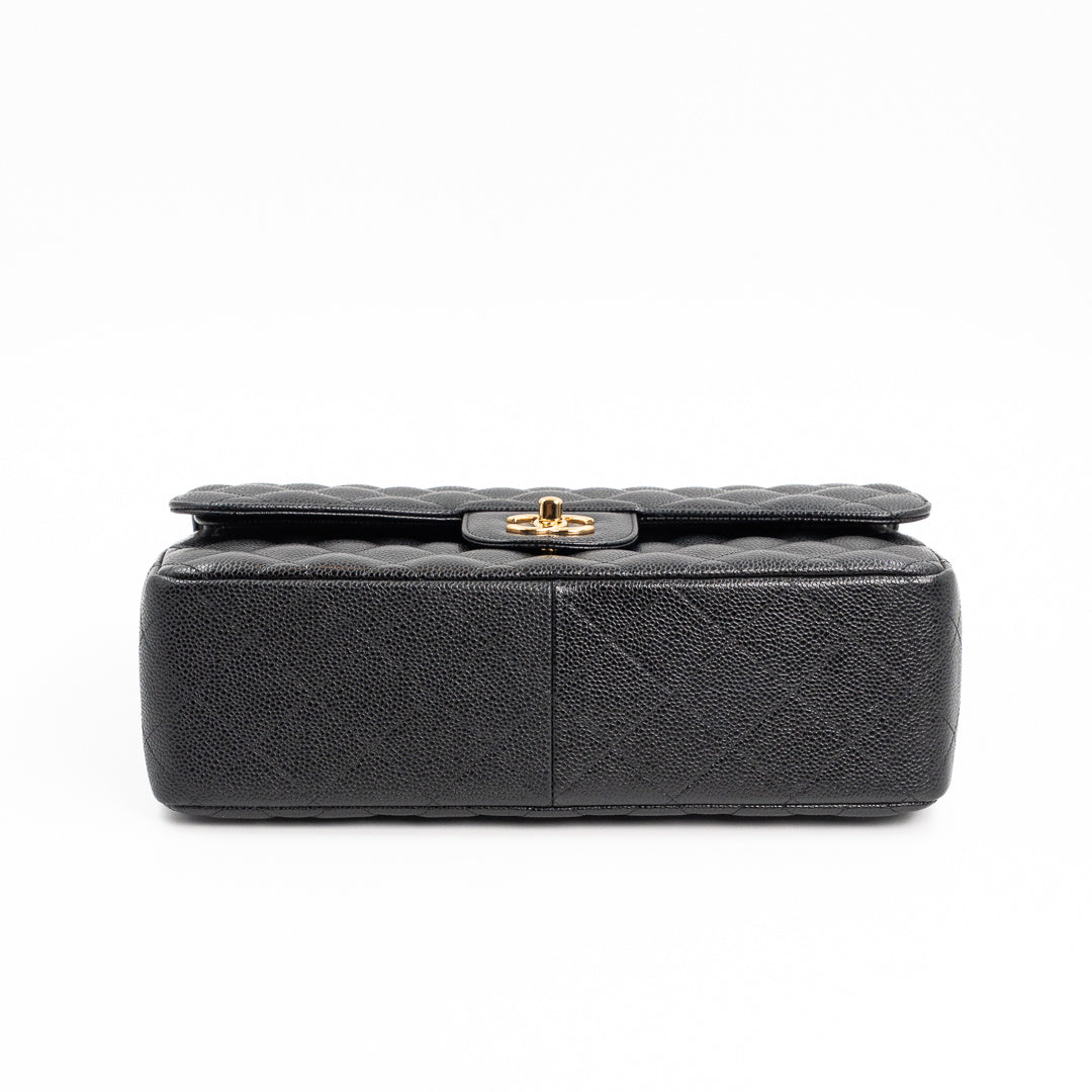 Chanel Large Classic Double Flap Bag in Black Caviar Leather with Gold Hardware