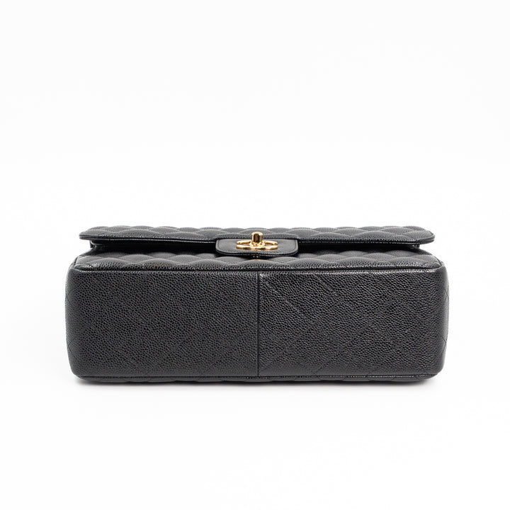 Chanel Large Classic Double Flap Bag in Black Caviar Leather with Gold Hardware