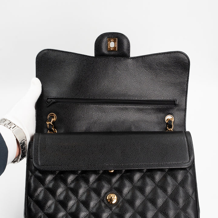 Chanel Large Classic Double Flap Bag in Black Caviar Leather with Gold Hardware