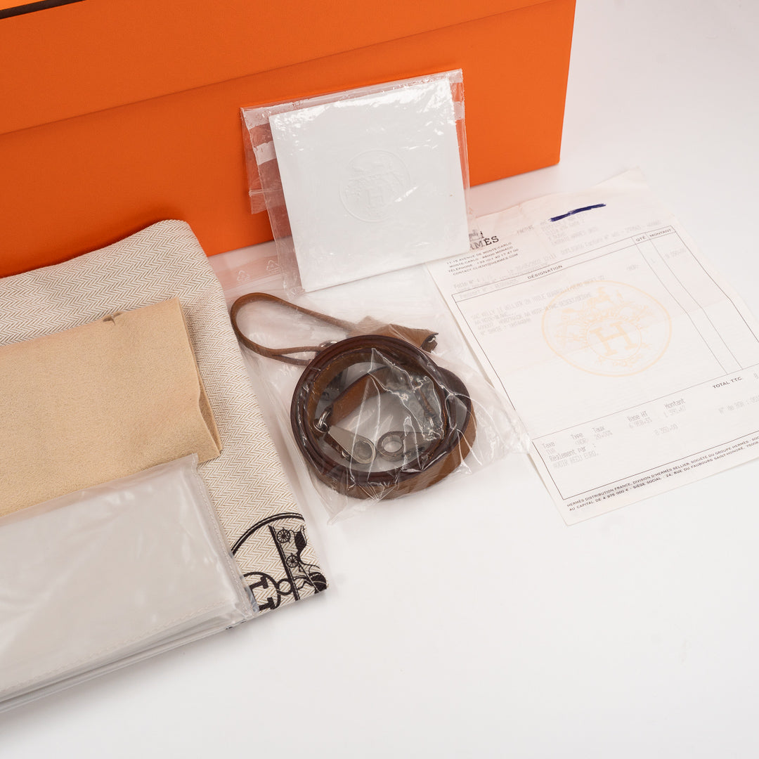 Hermès Kelly Sellier 28 Toile Quadrille & Sesame Swift Leather Bag in Noir/Blanc with Palladium Hardware