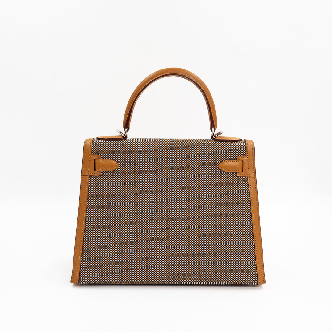 Hermès Kelly Sellier 28 Toile Quadrille & Sesame Swift Leather Bag in Noir/Blanc with Palladium Hardware