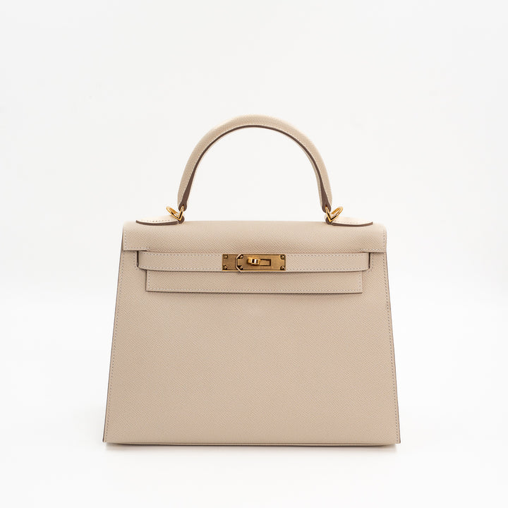 Hermès Kelly Sellier 28 Epsom Leather Bag in Craie with Gold Hardware