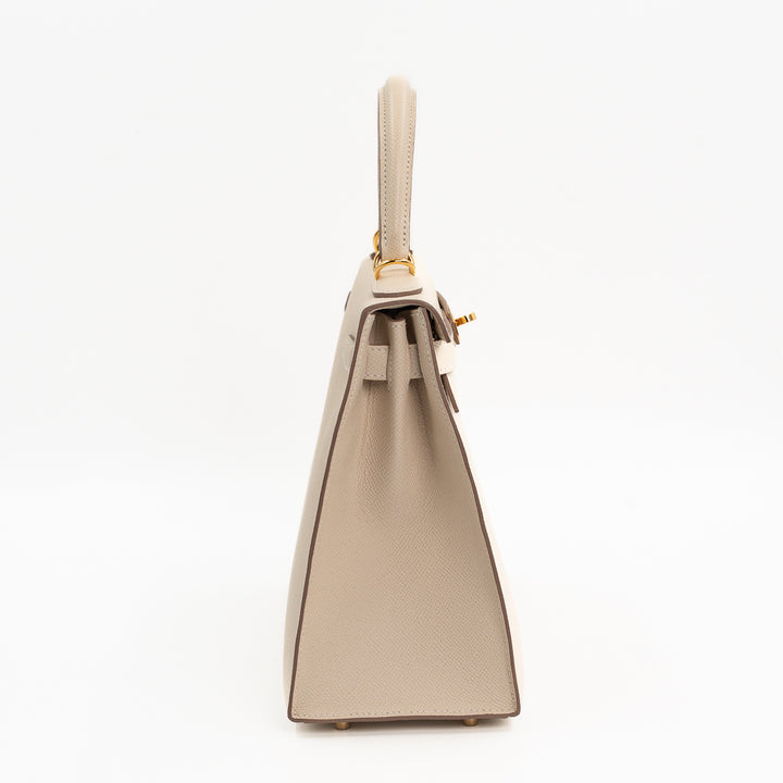 Hermès Kelly Sellier 28 Epsom Leather Bag in Craie with Gold Hardware