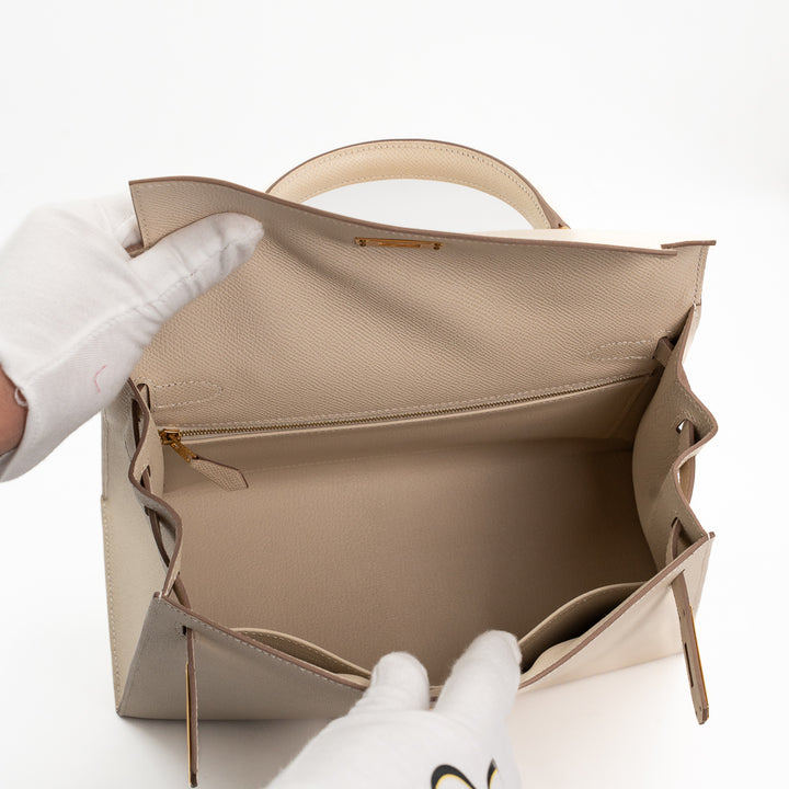 Hermès Kelly Sellier 28 Epsom Leather Bag in Craie with Gold Hardware