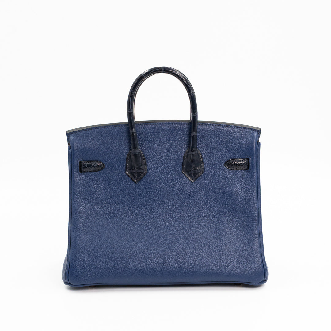 Hermès Birkin 25 Touch Taurillon Novillo Leather & Alligator Mississippiensis Bleu Saphir Bleu Marine Rose Gold Hardware