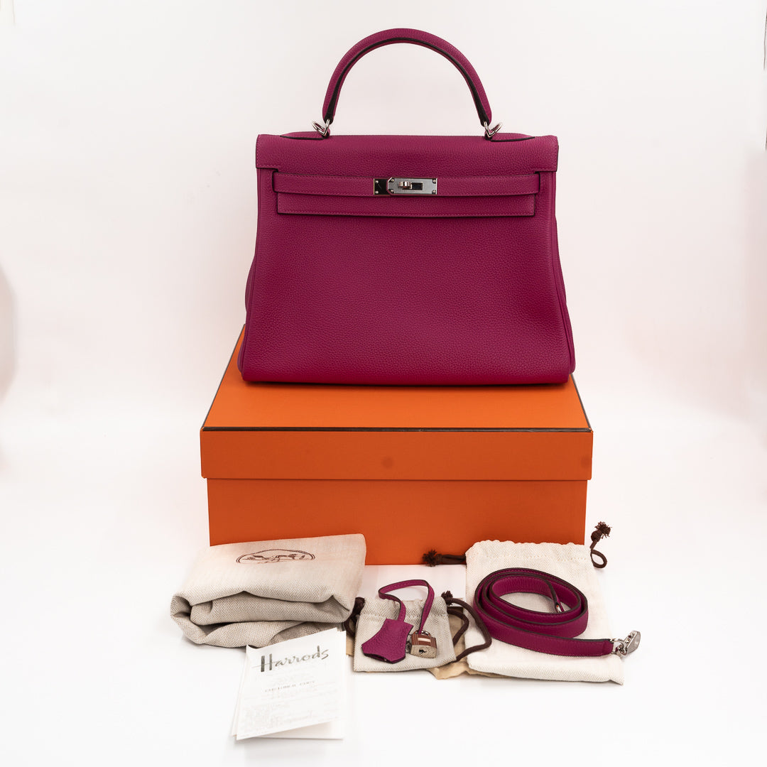 Hermès Kelly 32 Togo Leather Bag in Rose Pourpre with Palladium Hardware