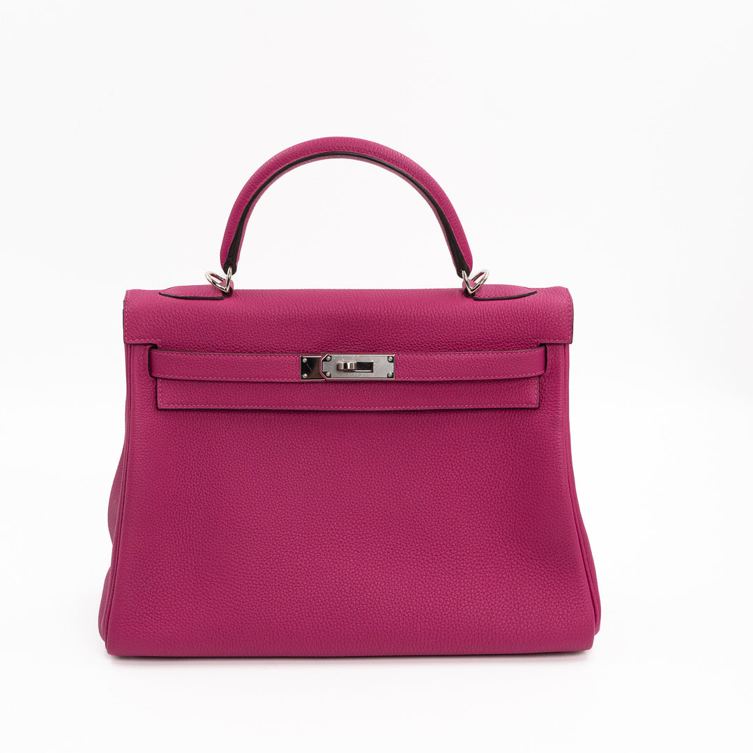 Hermès Kelly 32 Togo Leather Bag in Rose Pourpre with Palladium Hardware