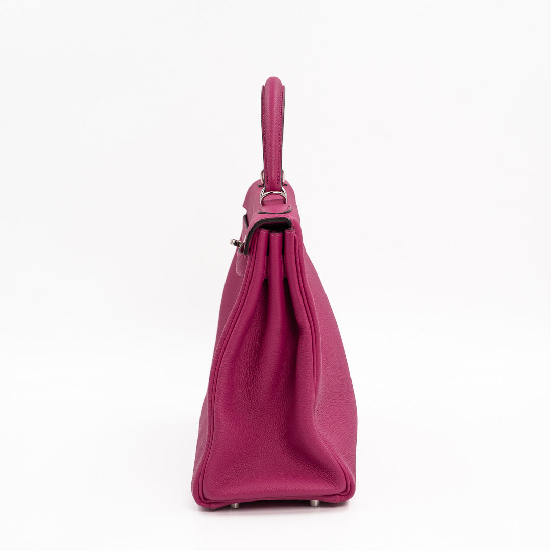 Hermès Kelly 32 Togo Leather Bag in Rose Pourpre with Palladium Hardware