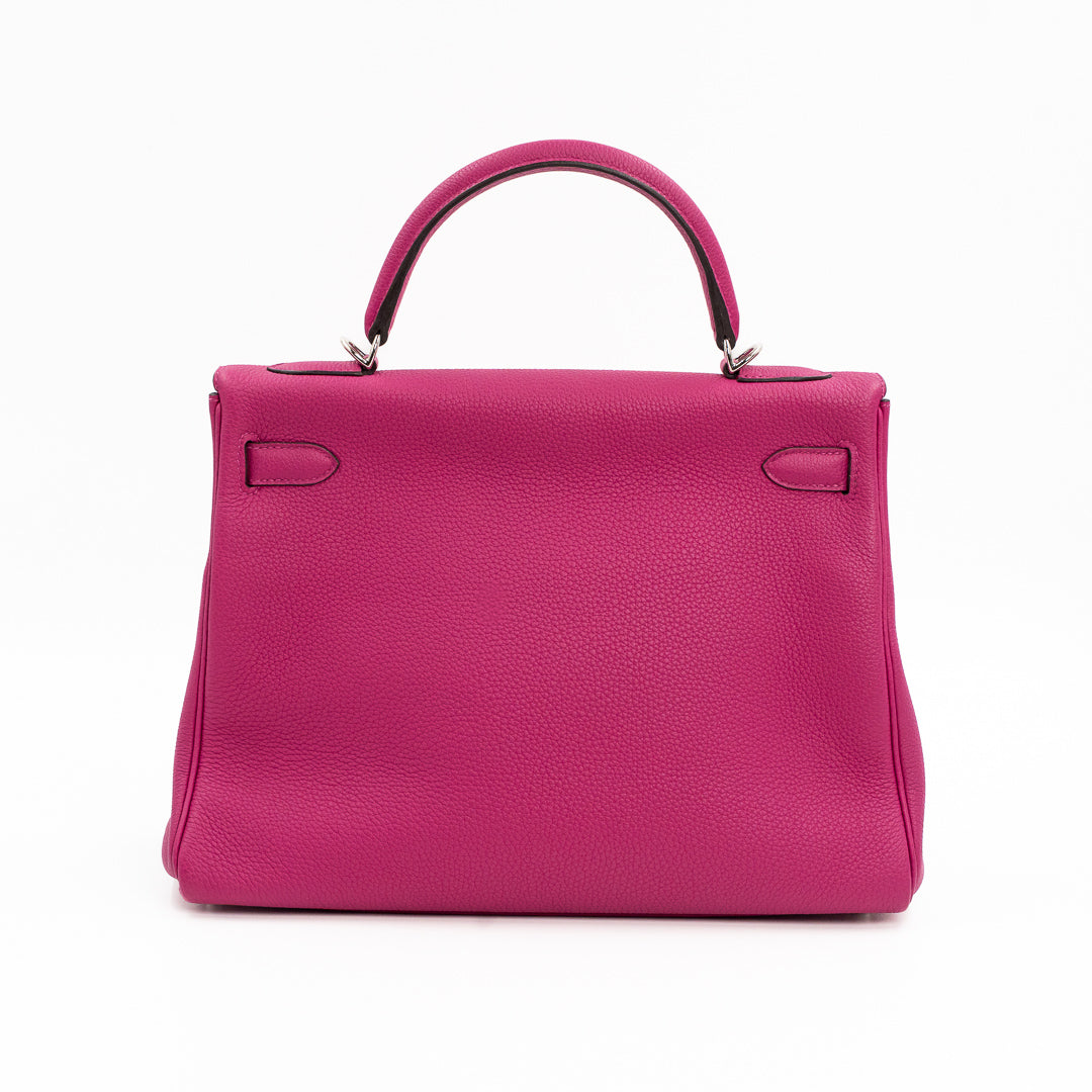 Hermès Kelly 32 Togo Leather Bag in Rose Pourpre with Palladium Hardware