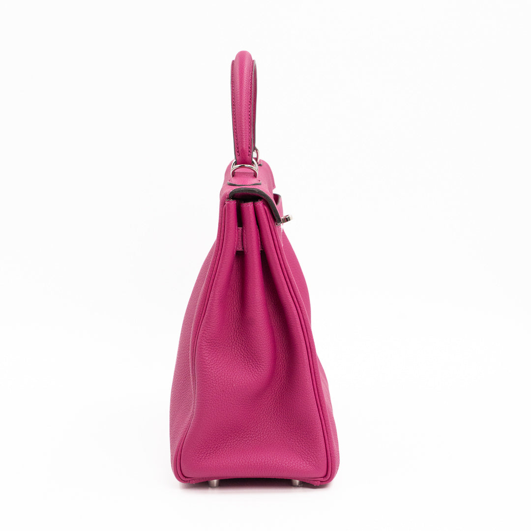 Hermès Kelly 32 Togo Leather Bag in Rose Pourpre with Palladium Hardware