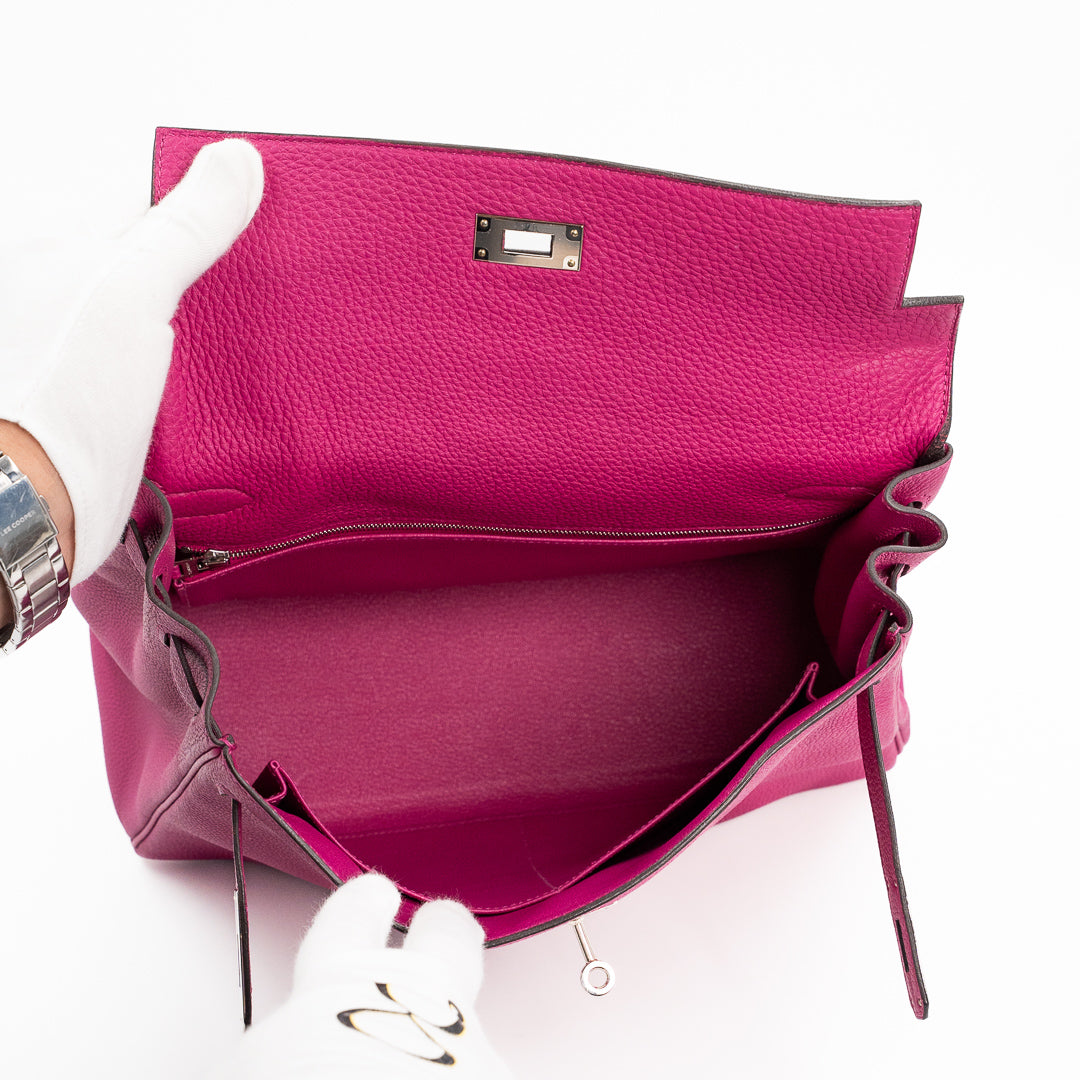 Hermès Kelly 32 Togo Leather Bag in Rose Pourpre with Palladium Hardware