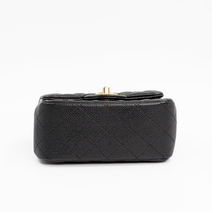 Chanel Mini Square Classic Flap Bag in Black Quilted Caviar Leather with Gold Hardware