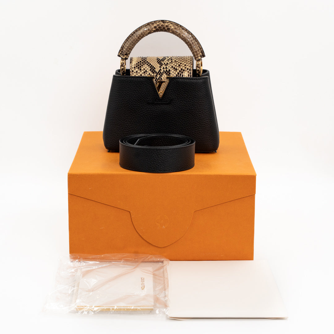 Louis Vuitton Capucines Mini Black Taurillon Leather & Python Top Handle Bag