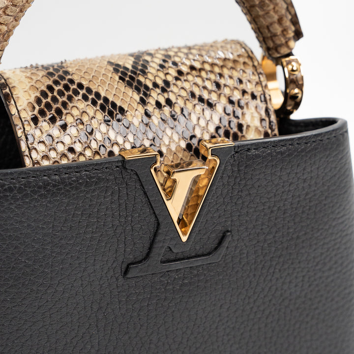 Louis Vuitton Capucines Mini Black Taurillon Leather & Python Top Handle Bag