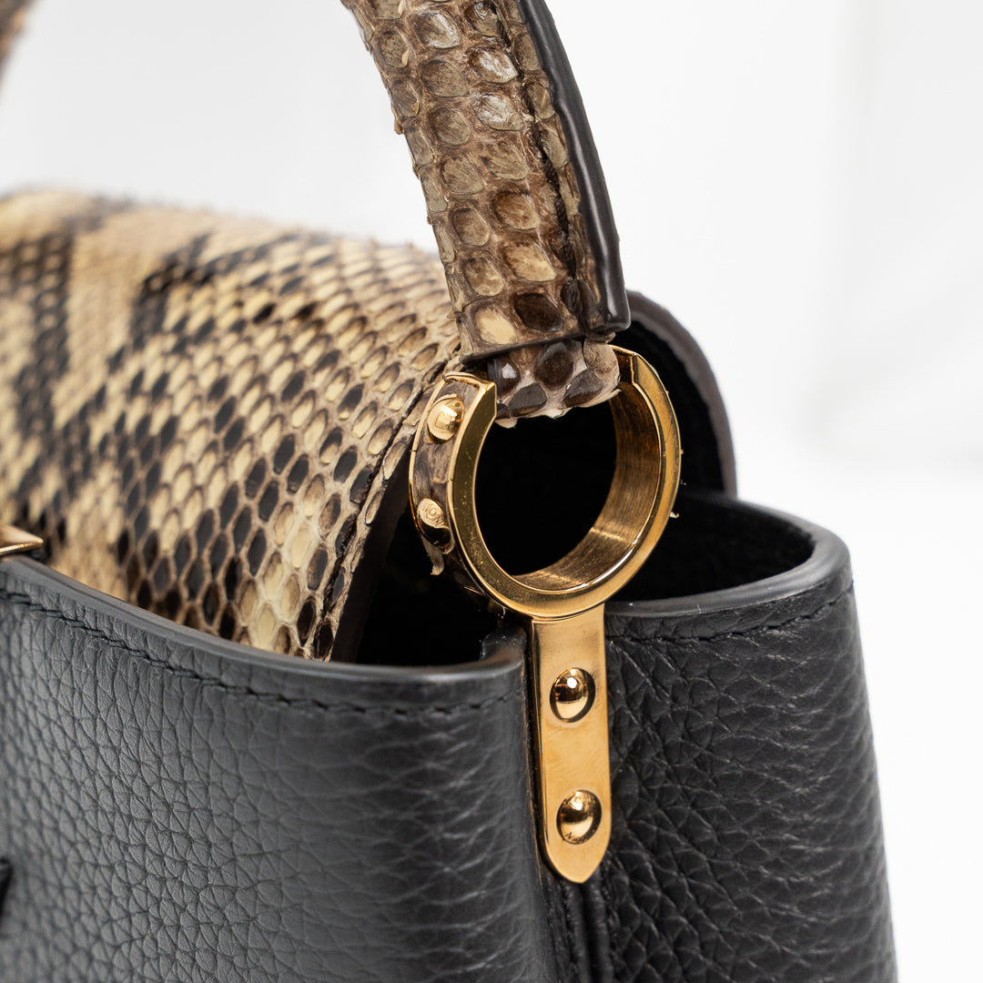 Louis Vuitton Capucines Mini Black Taurillon Leather & Python Top Handle Bag