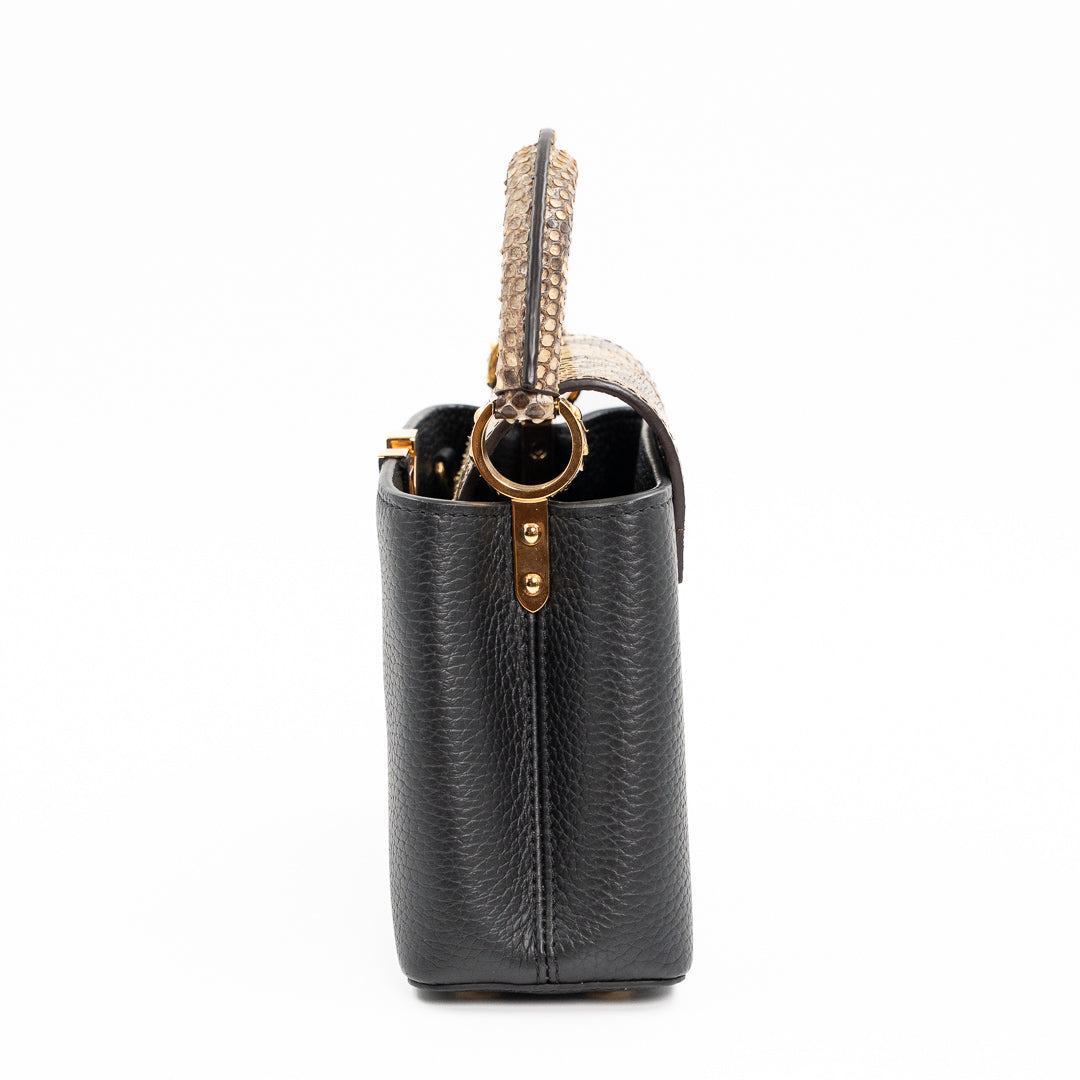 Louis Vuitton Capucines Mini Black Taurillon Leather & Python Top Handle Bag