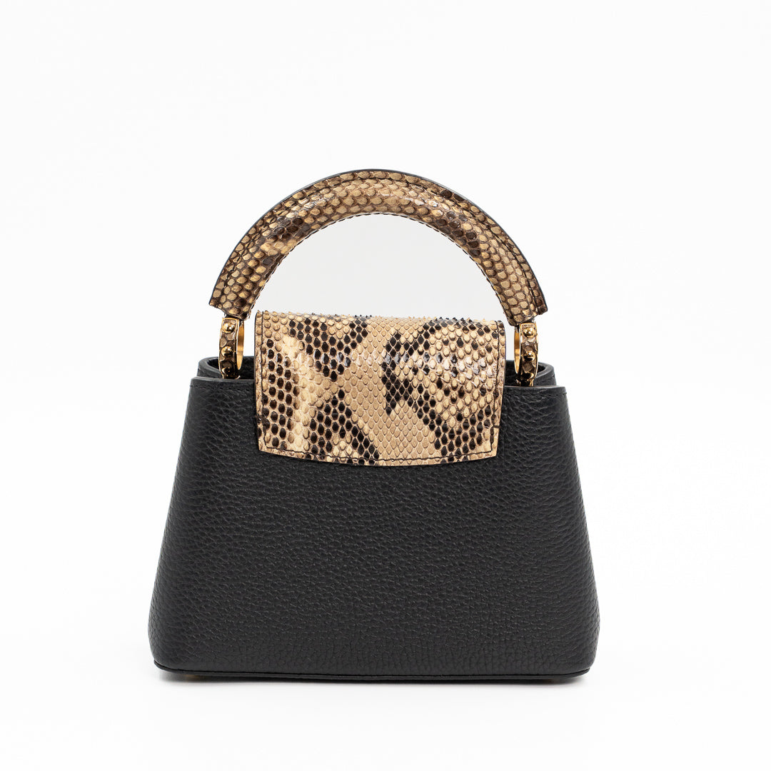 Louis Vuitton Capucines Mini Black Taurillon Leather & Python Top Handle Bag