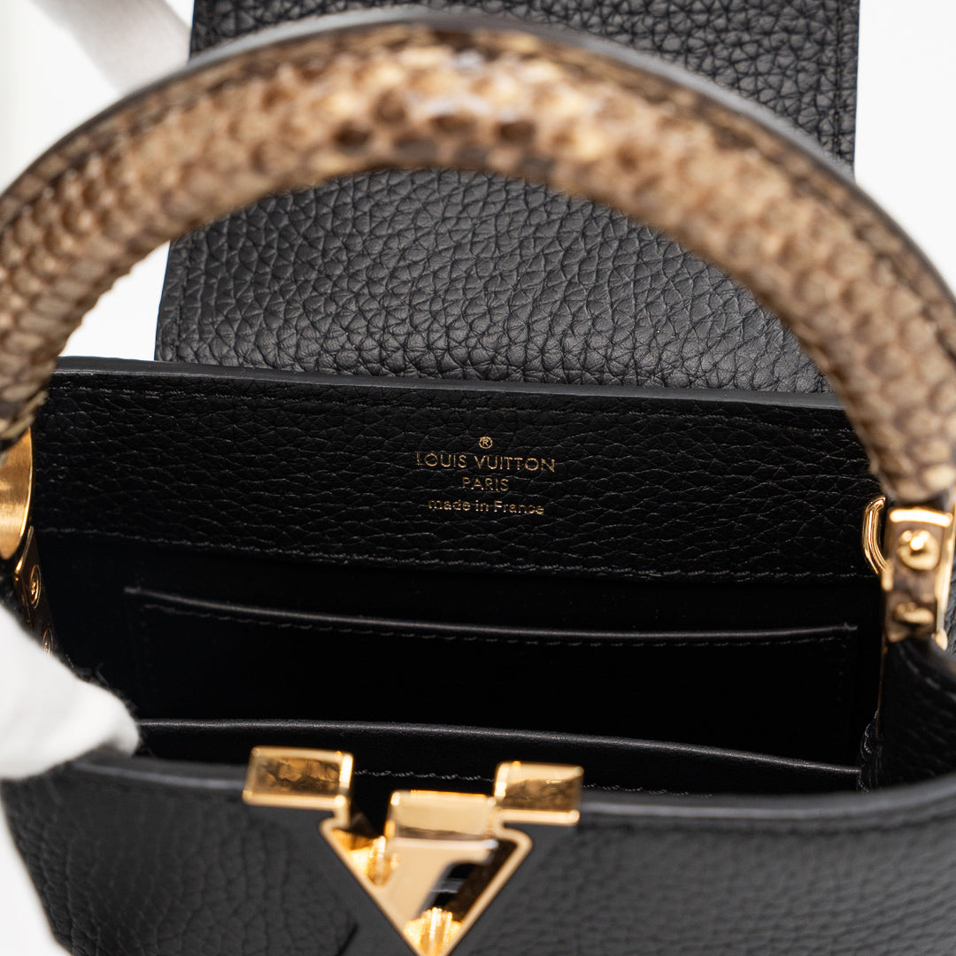Louis Vuitton Capucines Mini Black Taurillon Leather & Python Top Handle Bag