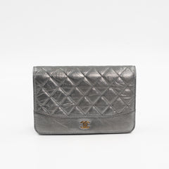 Chanel Metallic Silver Quilted Aged Calfskin Gabrielle Wallet on Chain Ruthenium Hardware