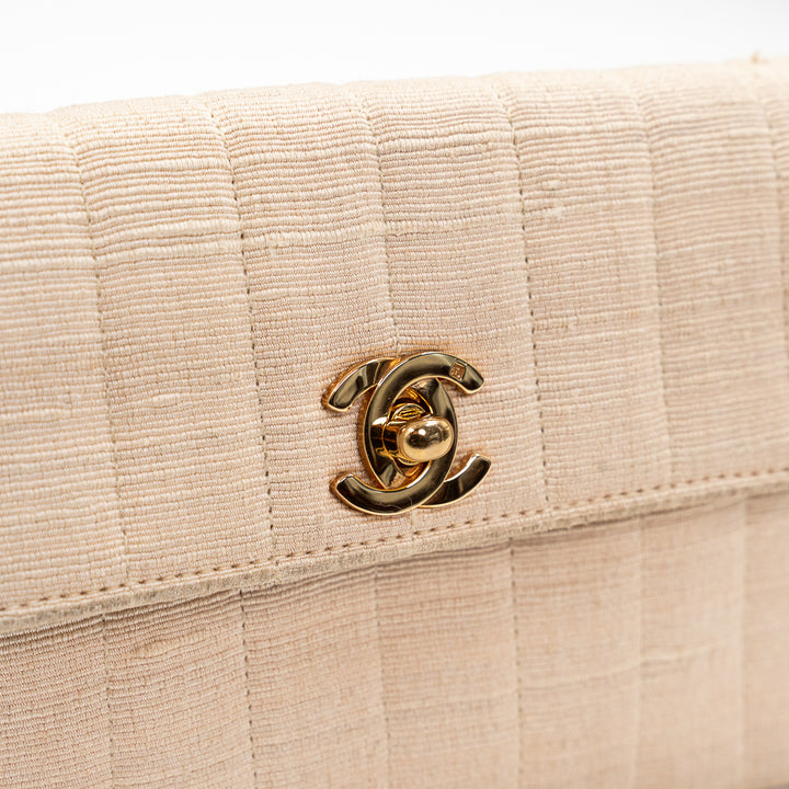 Chanel Vintage Mini Flap Bag in Beige Grosgrain Fabric with Gold Chain Strap
