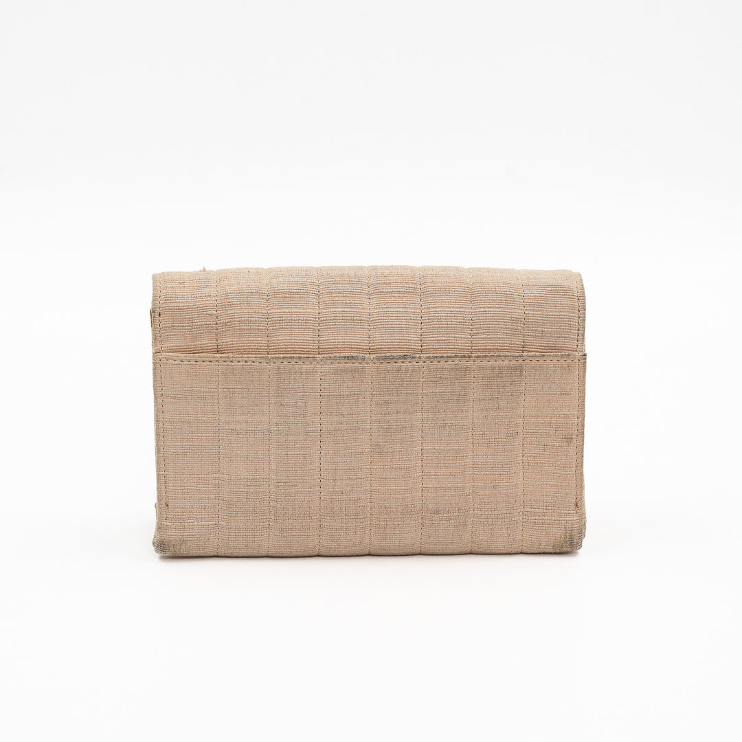 Chanel Vintage Mini Flap Bag in Beige Grosgrain Fabric with Gold Chain Strap