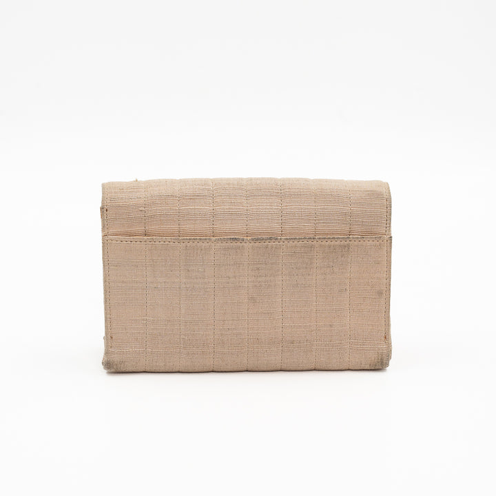 Chanel Vintage Mini Flap Bag in Beige Grosgrain Fabric with Gold Chain Strap
