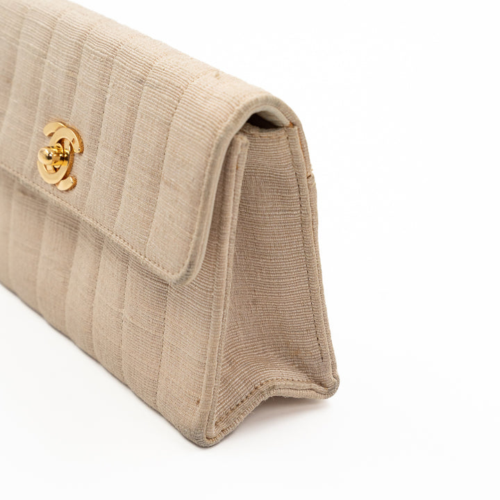 Chanel Vintage Mini Flap Bag in Beige Grosgrain Fabric with Gold Chain Strap