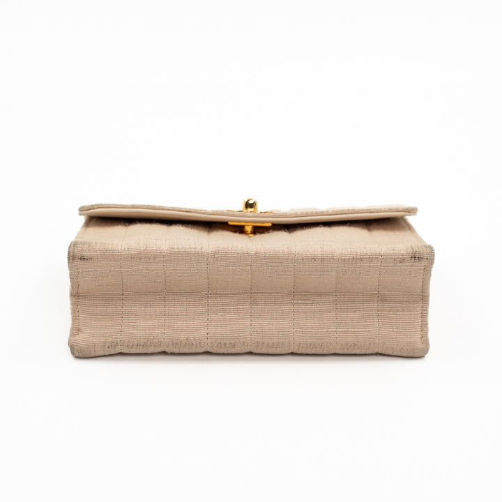 Chanel Vintage Mini Flap Bag in Beige Grosgrain Fabric with Gold Chain Strap